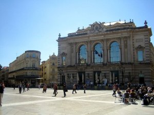 Facade of Opéra Comédie in Montpellier with classical architecture