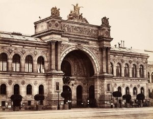 Albumen silver print showing the Palais de l'Industrie with map of Paris 1855 Universal Exposition sites