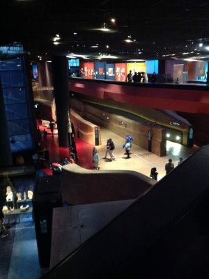 Interior view of the main gallery and mezzanine in Musee du quai Branly