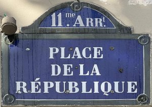 Plaque showing the name Place de la République in Paris