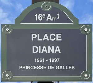 metal plaque showing Place Diana street name in Paris
