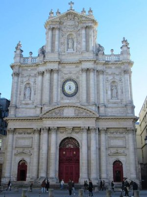 Exterior view of Saint-Paul-Saint-Louis church in Paris showing baroque architecture