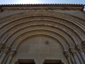 Exterior entrance of the Basilica of St. Nazaire and St. Celse in Carcassonne