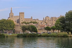 Palais des Papes and cathedral in Avignon city along the Rhône river