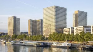The François-Mitterrand Library building along the Seine River in Paris