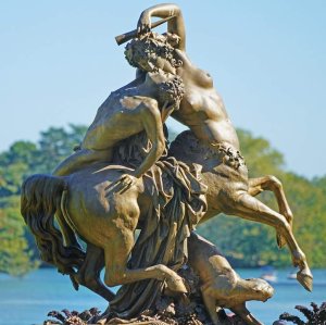 Statue of a female centaur and a faun near the Porte des enfants du Rhône in Lyon