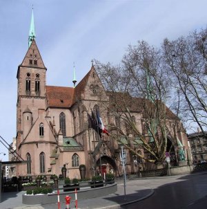 Facade of Saint-Pierre-le-Jeune Protestant Church in Strasbourg