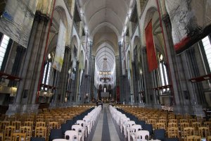 Interior view of Lille Cathedral showing ornate architecture and altar