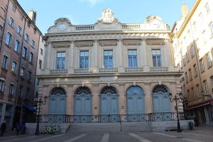 Facade of the Temple du Change historic building in Lyon