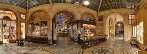 Interior view of the vivienne galleria showing ornate 19th century architectural details and glass ceiling