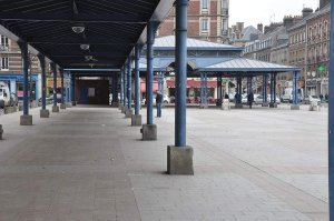 View of Place Saint-Marc public square in Rouen, Normandy with surrounding buildings