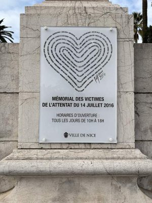 Memorial sign honoring victims of the July 14, 2016 attack in Nice