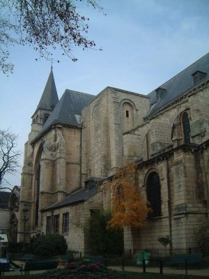 View of the Royal Abbey of Saint-Germain-des-Prés from the south in Paris