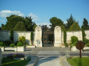 stone entrance gate to Saint-Véran Cemetery in Avignon