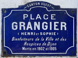 Street name plaque for Place Grangier in Dijon, France