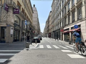 View of rue de Brest street in Lyon showing urban buildings and street elements