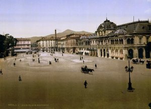 Historic photochrom print of Place Masséna in Nice featuring Casino Municipal