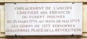 Commemorative plaque for Errancis Cemetery at 97 rue de Monceau in Paris 8e