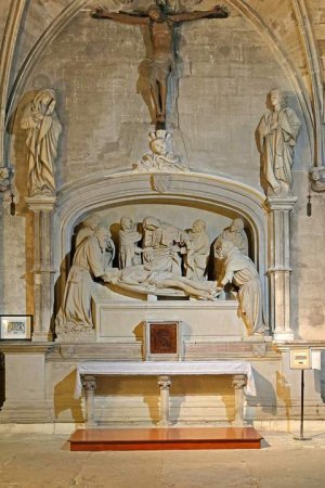 Interior view of the Gothic Parish Church of Saint Pierre in Avignon showing architectural details