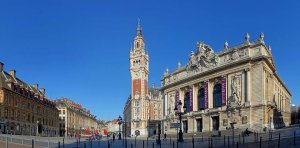 View of Place du Théâtre with surrounding historic buildings in Lille