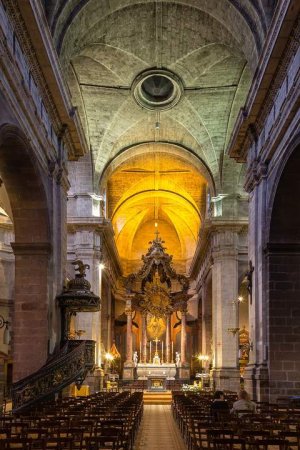 Central nave interior of the Basilique Saint-Sauveur in Rennes showcasing architectural details