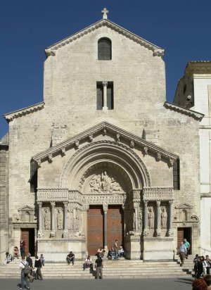 Romanesque sculpted façade of the Church of St. Trophime in Arles