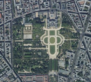 Aerial orthophotograph showing Luxembourg Palace and surrounding Paris urban area