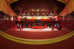 Interior lobby area of L'Olympia music venue in Paris with ornate decor