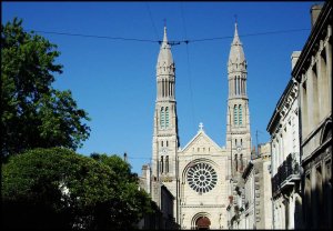 Exterior view of Sacred Heart Church in Bordeaux with detailed stone architecture