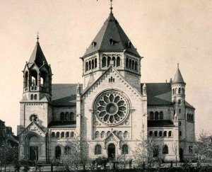 Architectural elevation view of the facade of Strasbourg synagogue on Quai Kléber