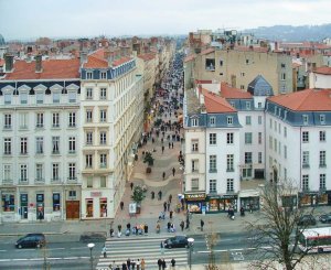 Rue Victor Hugo street view from Place Bellecour in Lyon showing buildings and urban environment