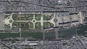 aerial view showing the Louvre Palace in Paris captured by orthophotography