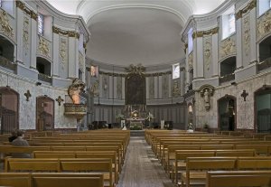 Interior view of Saint Jerome church in Toulouse showing nave and choir