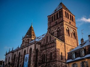 View of Saint Thomas Church in Strasbourg during winter