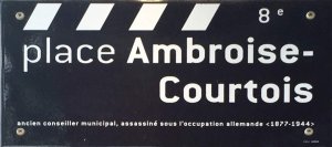 Street sign plaque for Place Ambroise Courtois in Lyon