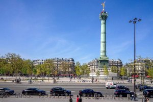 Panoramic view of Place de la Bastille from the Opera in Paris