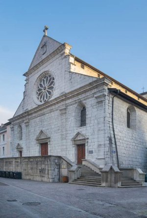 Saint Peter Cathedral exterior in Annecy, France showing historic architecture