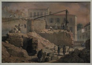 Excavation site showing remains of the Gallo-Roman wall in Pey-Berland Square