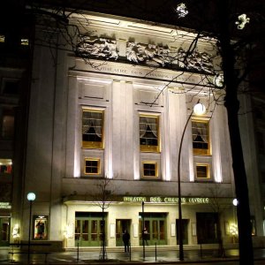 Theatre des Champs-Elysees illuminated at night
