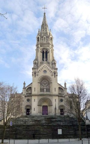 Exterior view of Notre-Dame-de-la-Croix de Ménilmontant church in Paris