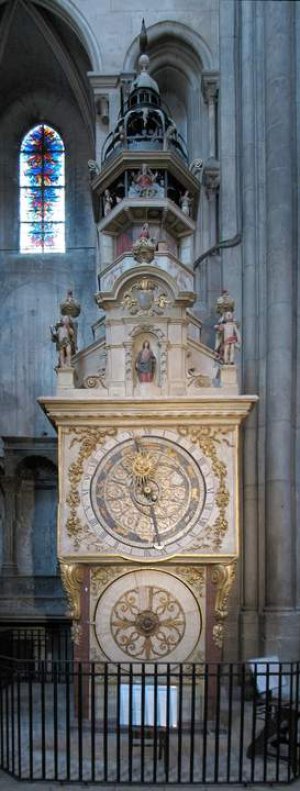 frontal view of the astronomical clock inside Cathedral Saint Jean in Lyon