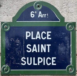 Plaque displaying the name Place Saint-Sulpice in Paris