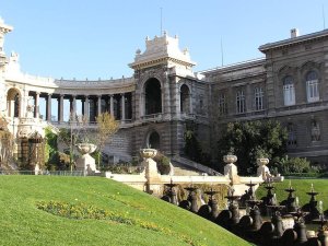 Front facade of Palais Longchamps housing the Natural History Museum in Marseille
