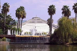 glass greenhouse structure surrounded by plants at Parc Phœnix in Nice