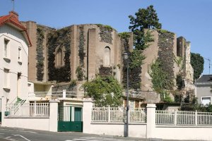 Ruined Saint-Laurent church ruins in Angers with stone walls and arches