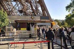 entrance of the eiffel tower at the east pillar showing the structure and entry area