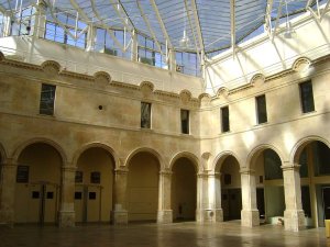Interior view of La Coursive concert hall inside the former Carmes convent in La Rochelle