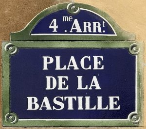 Street sign plaque displaying Place de la Bastille in Paris