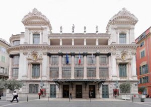 North facade of Opéra de Nice on Saint-François de Paule street showing classical architectural details