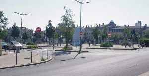 Urban view of Place de Stalingrad square in Bordeaux with historic buildings